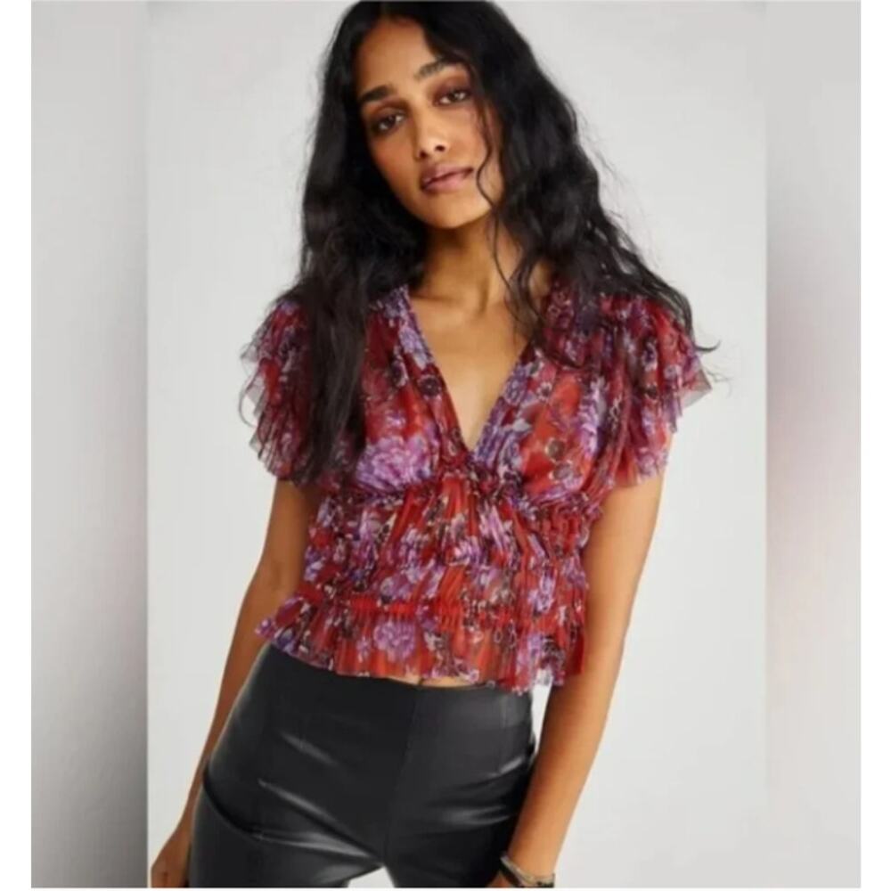Free People 'Making Me Smile' Print Top in MAHOGANY COMBO (M)